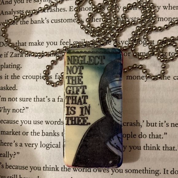 Handmade necklace domino NEW neglect not the gift that is in thee unique OOAK - Picture 4 of 11